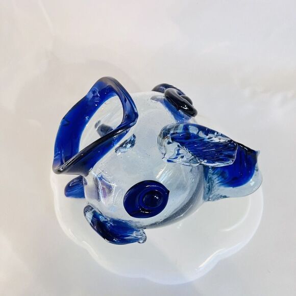 Blue Clear Hand Blown Art Glass Open Mouth Fish Vase Bowl Center Piece BEAUTIFUL - Picture 5 of 10